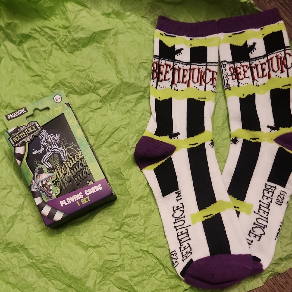 NEW Beetlejuice Playing Cards and White Socks